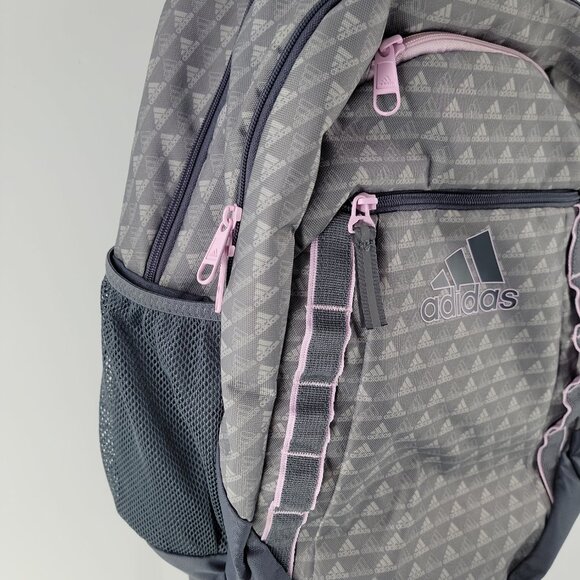 Adidas Youth Backpack Gray Pink School Laptop Travel Book Bag - Picture 9 of 13
